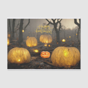 Spooky Halloween Night and Pumpkins in the Forest Tissue Paper