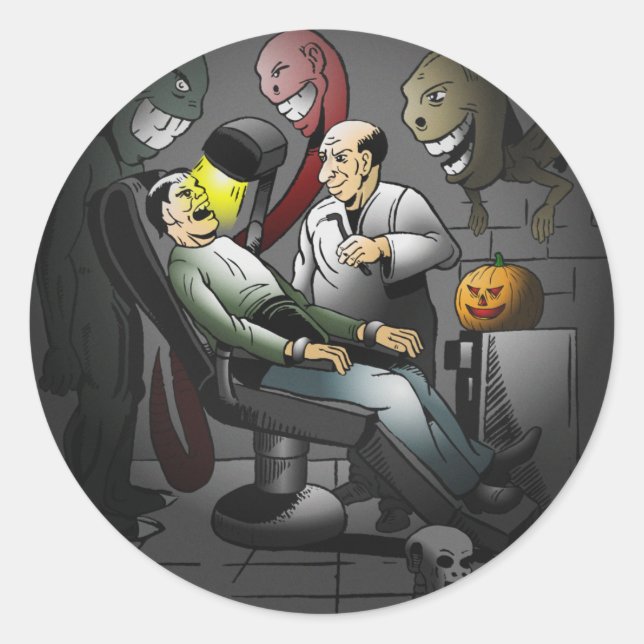 Spooky Halloween night at the dentist Classic Round Sticker (Front)