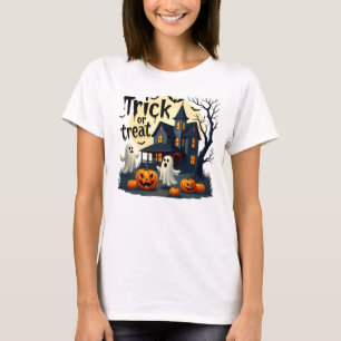 Spooky Halloween night at the haunted house scene T-Shirt