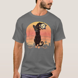 Spooky Halloween Night Black Cat Costume Witch Hat T-Shirt