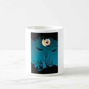 Spooky Halloween Night Full Moon and Flying Bats  Coffee Mug