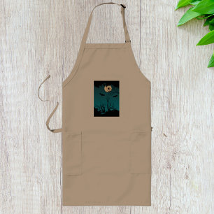 Spooky Halloween Night Full Moon and Flying Bats  Long Apron