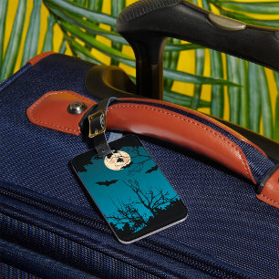 Spooky Halloween Night Full Moon and Flying Bats  Luggage Tag