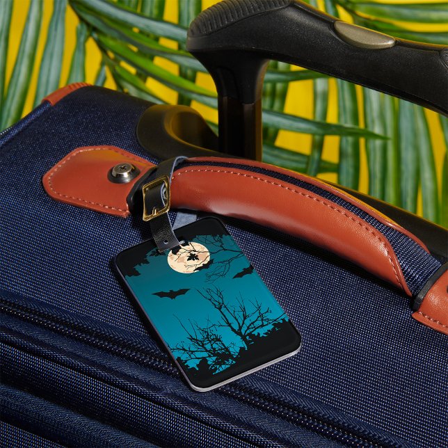 Spooky Halloween Night Full Moon and Flying Bats  Luggage Tag (Creator Uploaded)