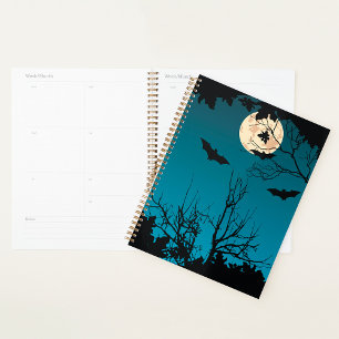 Spooky Halloween Night Full Moon and Flying Bats  Planner