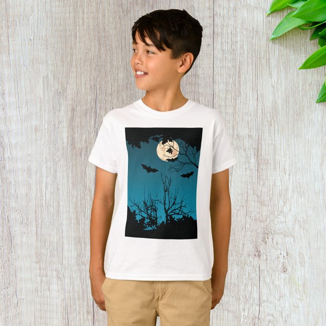Spooky Halloween Night Full Moon and Flying Bats  T-Shirt (Creator Uploaded)