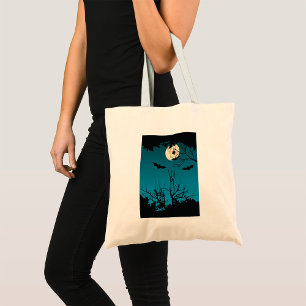 Spooky Halloween Night Full Moon and Flying Bats  Tote Bag