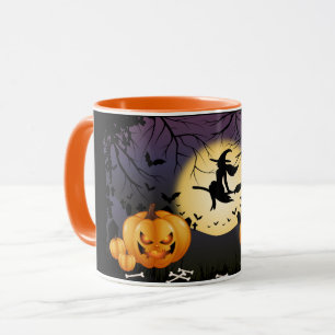 Spooky Halloween Night Mug With Witch and Pumpkin