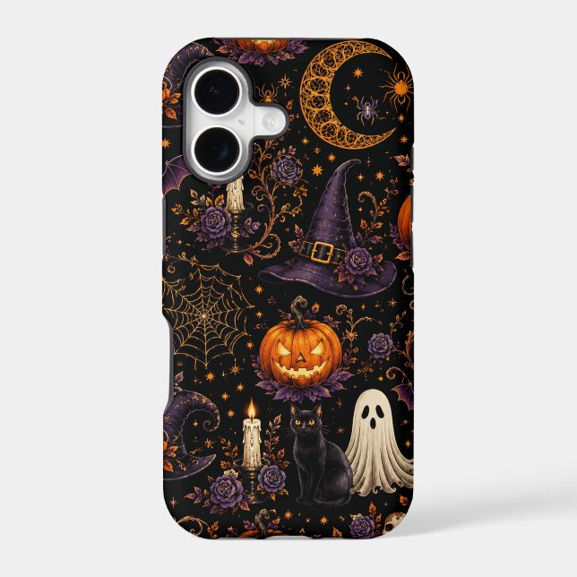 Spooky Halloween Night Pumpkin & Ghost Pattern Art (Back)