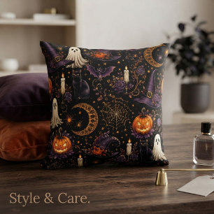 Spooky Halloween Night Pumpkin & Ghost Pattern Art Cushion
