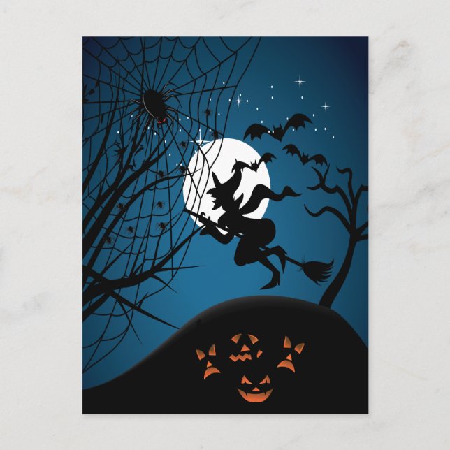 spooky halloween night witch and spiders vector postcard (Front)