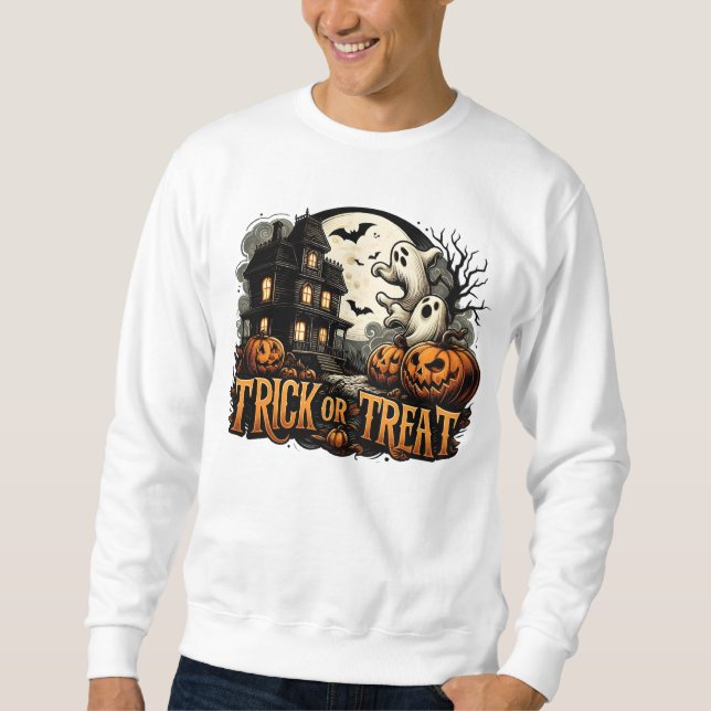 Spooky Halloween night with ghosts and pumpkins Sweatshirt (Front)