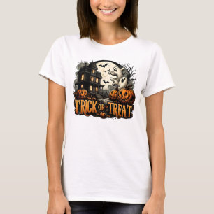 Spooky Halloween night with ghosts and pumpkins T-Shirt