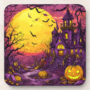 Spooky Halloween Night With Glowing Pumpkins Coaster