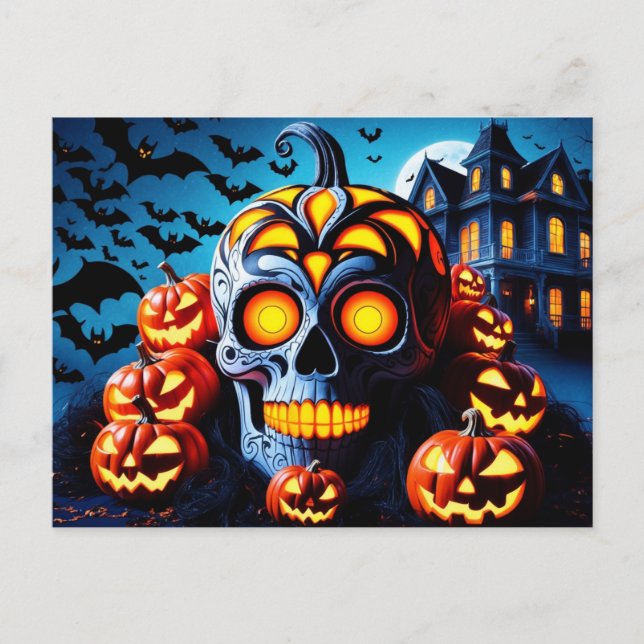 Spooky Halloween Night with Jack O Lantern Holiday Postcard (Front)