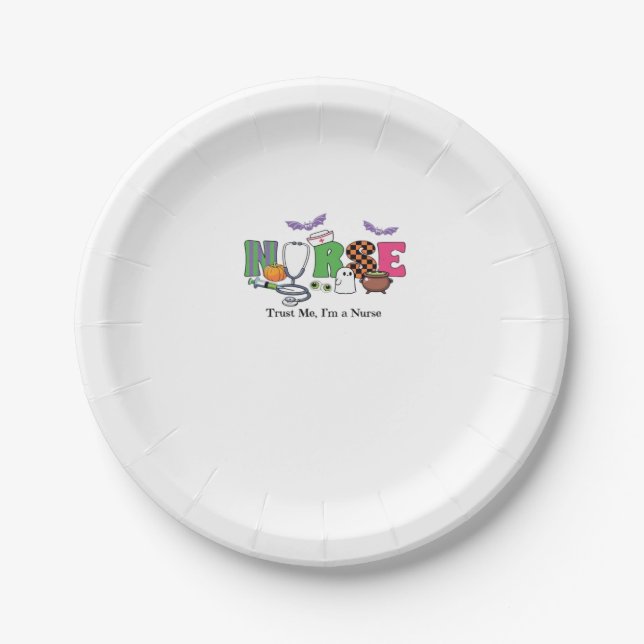 Spooky Halloween Nursing gift - Trust Me I A Nurse Paper Plate (Front)