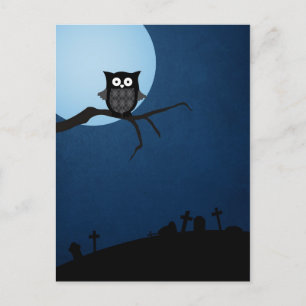 Spooky halloween owl postcard
