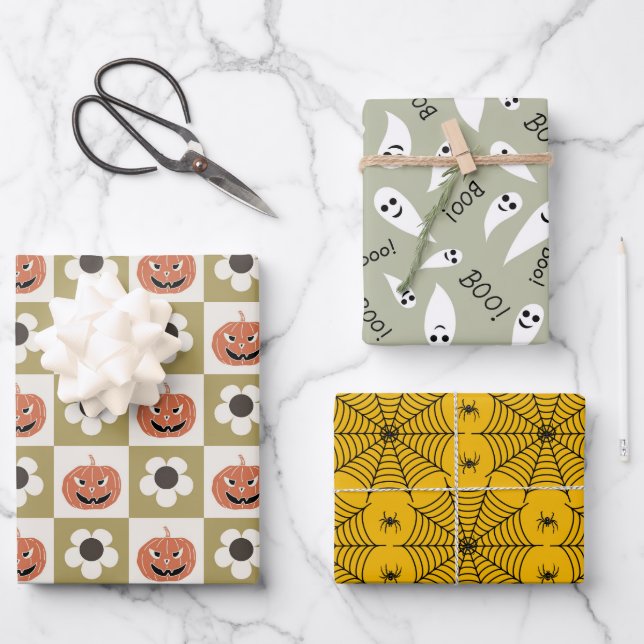 Spooky Halloween Party Gift Wrapping Paper Sheet (Front)