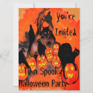 Spooky Halloween Party Goblins Pumpkins Blackbirds Invitation