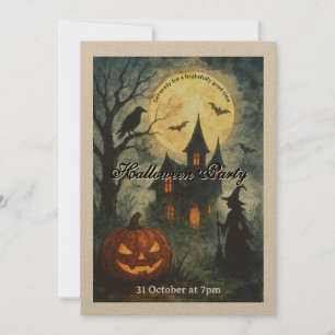 Spooky Halloween Party - Haunted House & Pumpkin Invitation