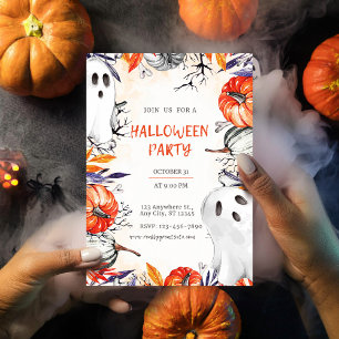 Spooky Halloween Party Invitation Ghost Pumpkin Postcard