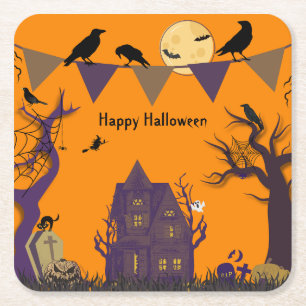 Spooky Halloween Party Invitation Square Paper Coaster