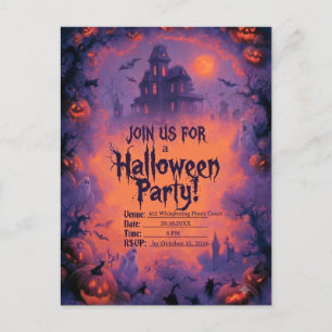 Spooky Halloween Party Invitation with Pumpkins Postcard
