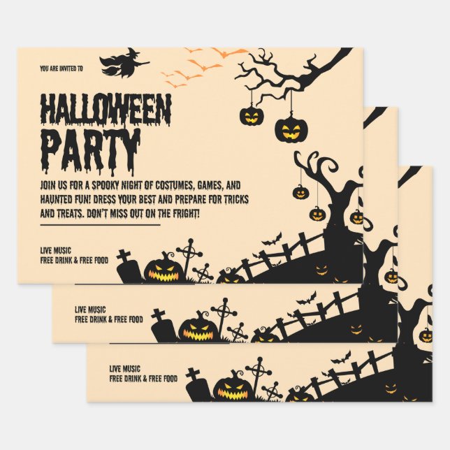 Spooky Halloween Party Invite Design Wrapping Paper Sheet (Set)