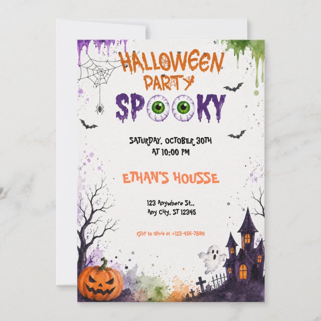 Spooky Halloween Party Kids Monster Fun Invitation (Front)
