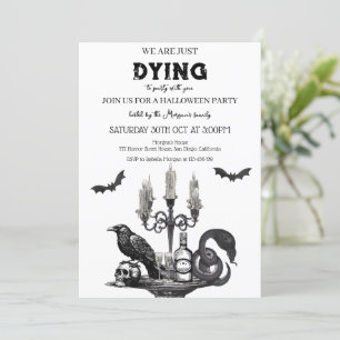 Spooky Halloween Party- Raven, Skull & Bats Invitation