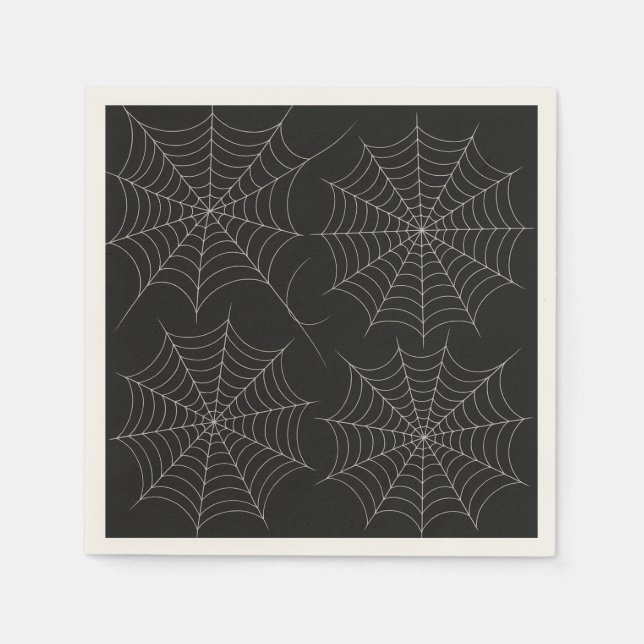 Spooky Halloween Party Spiderweb Bold Black Napkin (Front)