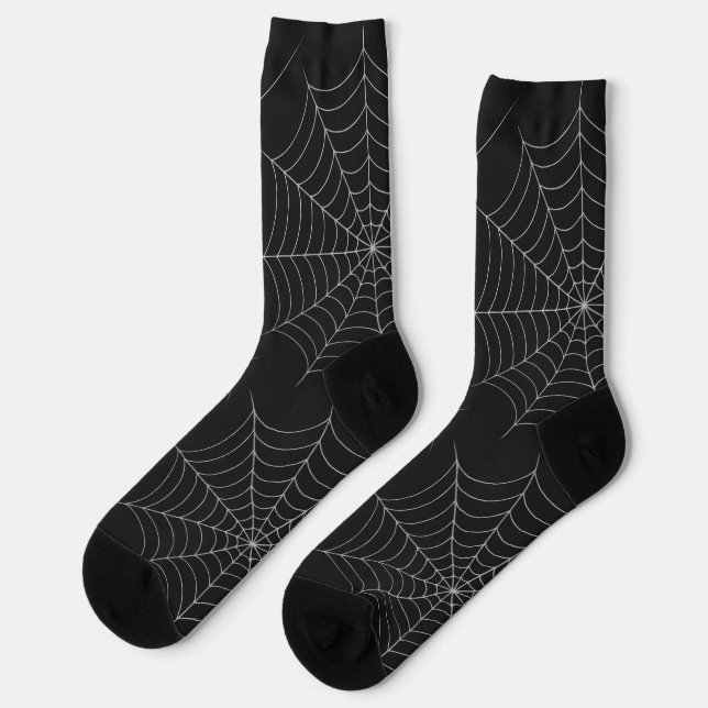Spooky Halloween Party Spiderweb Bold Black Socks (Left)