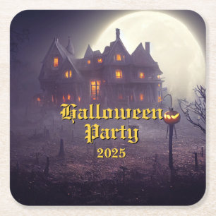 Spooky Halloween Party Square Paper Coaster