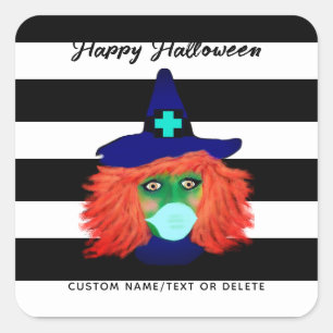 Spooky Halloween Party Witch Personalised Square Sticker