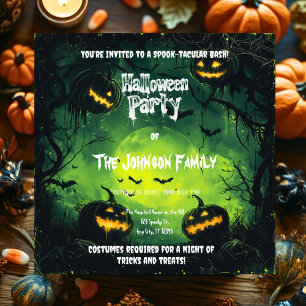 Spooky Halloween Party with Bats and Pumpkins Invitation
