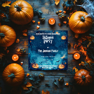 Spooky Halloween Party with Glowing Pumkins & Moon Invitation