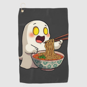 Spooky Halloween Pastel Kawaii Ghost Eating Ramen Golf Towel