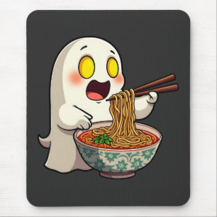 Spooky Halloween Pastel Kawaii Ghost Eating Ramen Mouse Mat