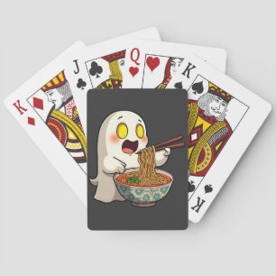 Spooky Halloween Pastel Kawaii Ghost Eating Ramen Playing Cards