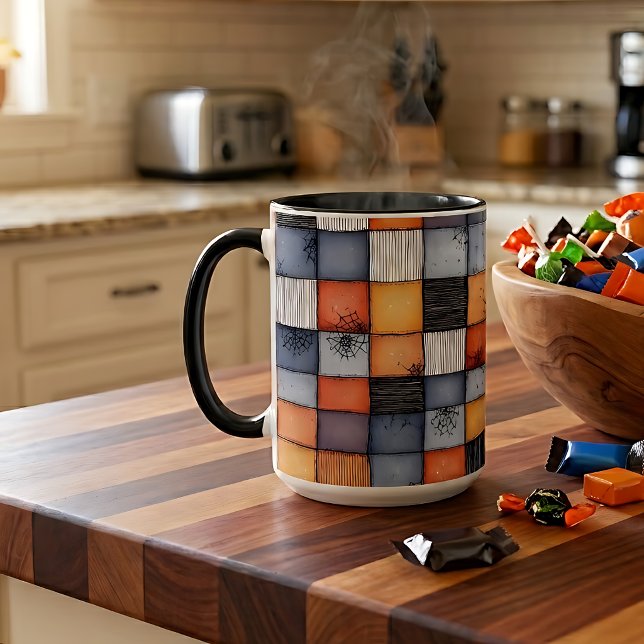 Spooky Halloween Patchwork Two-Tone Coffee Mug (Creator Uploaded)