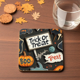 Spooky Halloween Pattern Square Paper Coaster