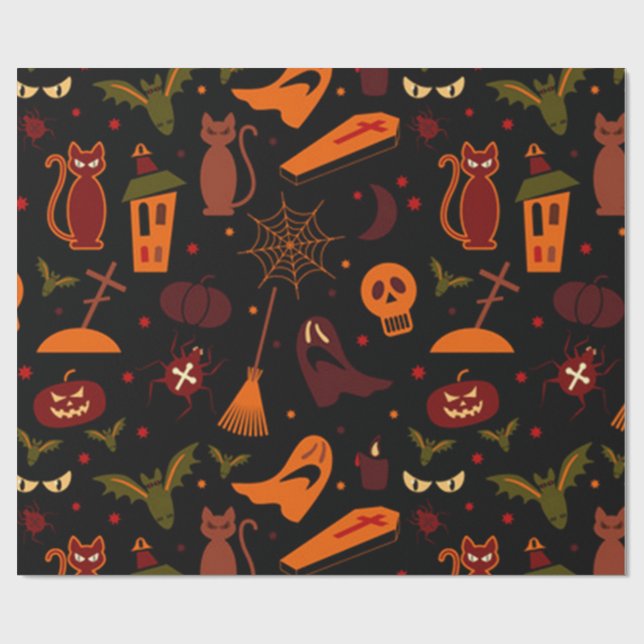 Spooky Halloween Pattern Wrapping Paper (Flat)