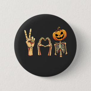 Spooky Halloween Peace Lover Pumpkin Skeleton 6 Cm Round Badge