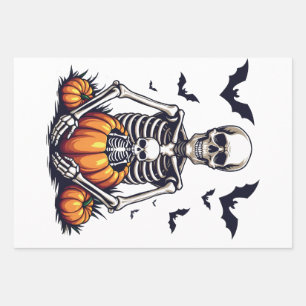 Spooky Halloween Pregnant Skeleton Pregnancy  Wrapping Paper Sheet