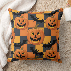 Spooky Halloween Pumpkin and Bat Pattern Cushion
