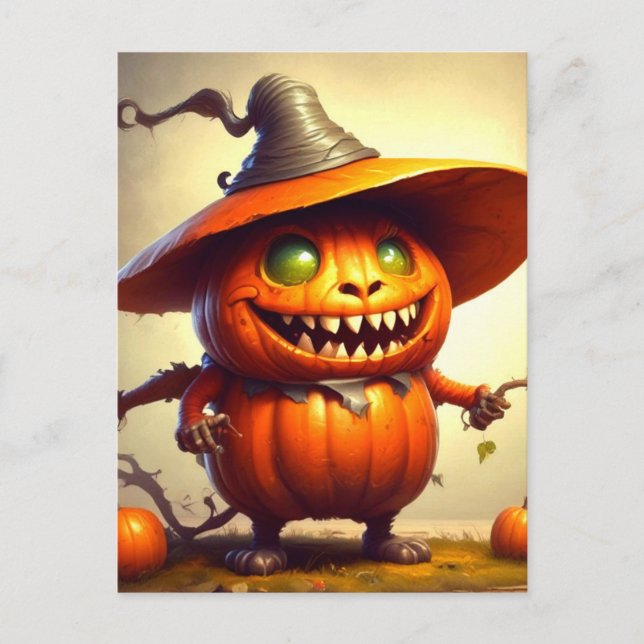 Spooky Halloween Pumpkin Creature Postcard (Front)