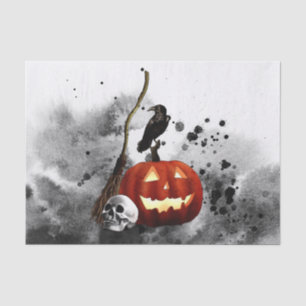 Spooky Halloween Pumpkin Crow Skull Witches Broom Tissue Paper