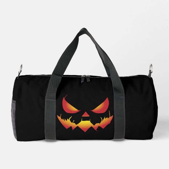 Spooky Halloween pumpkin demon face on fire  Duffle Bag (Back)