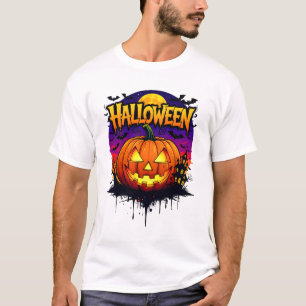 Spooky Halloween Pumpkin Design with Moonlit Sky a T-Shirt