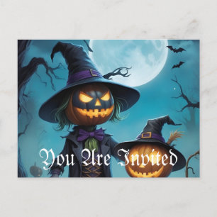 Spooky Halloween Pumpkin Duo Invitation Postcard